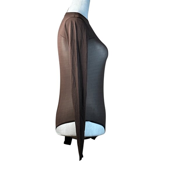 WARDROBE.NYC Sheer Bodysuit in Dark Brown Medium New Womens Long Sleeve Top - Picture 7 of 15